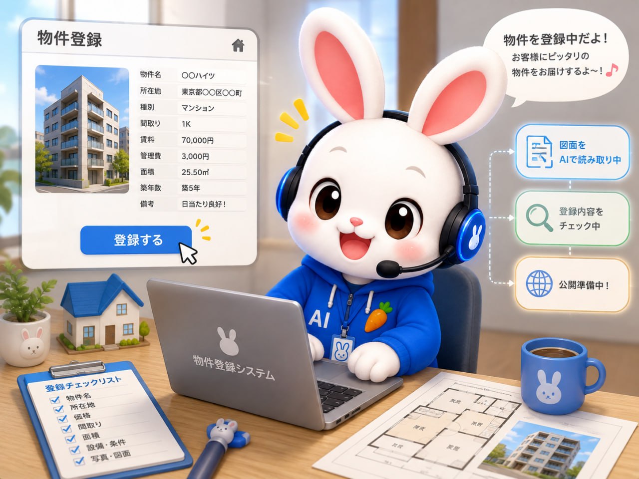 AIがレインズ・マイソクPDFを解析して物件情報を自動登録するデモ画面 — 北摂不動産ガイド kensaku